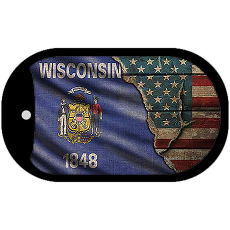 Wisconsin/American Flag Novelty Metal Dog Tag Necklace DT-12428