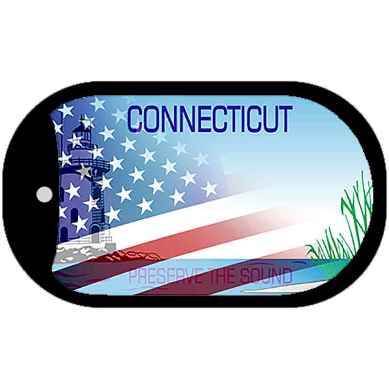Connecticut with American Flag Novelty Metal Dog Tag Necklace DT-12432