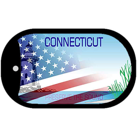 Connecticut with American Flag Novelty Metal Dog Tag Necklace DT-12432