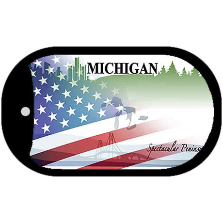 Michigan with American Flag Novelty Metal Dog Tag Necklace DT-12444