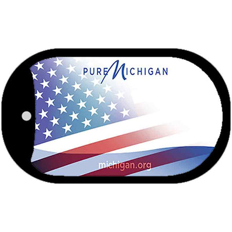 Michigan with American Flag Novelty Metal Dog Tag Necklace DT-12445