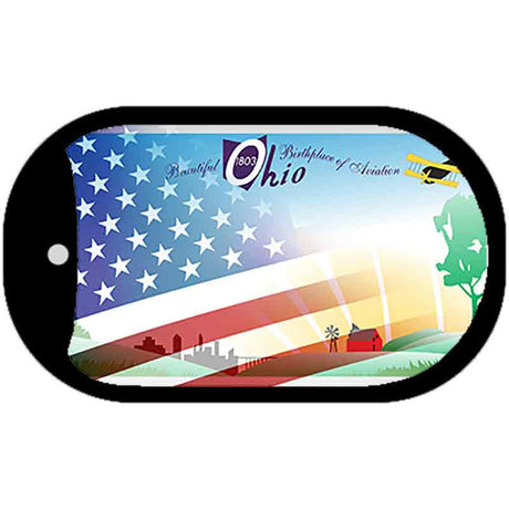 Ohio with American Flag Novelty Metal Dog Tag Necklace DT-12447