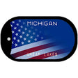 Michigan with American Flag Novelty Metal Dog Tag Necklace DT-12449