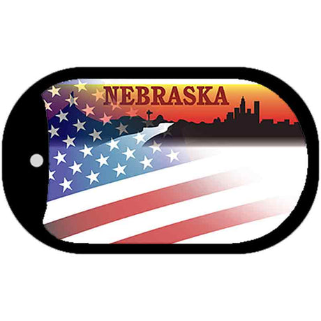 Nebraska with American Flag Novelty Metal Dog Tag Necklace DT-12450