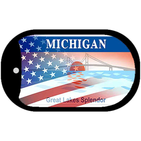 Michigan with American Flag Novelty Metal Dog Tag Necklace DT-12467