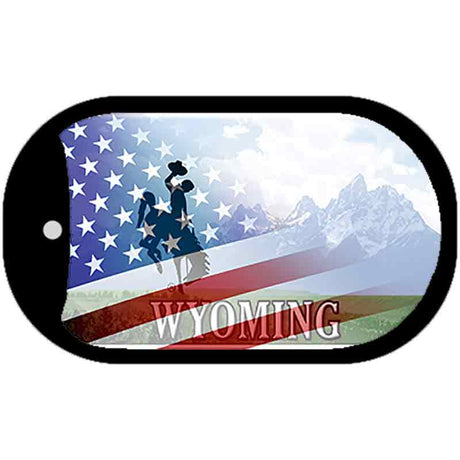 Wyoming with American Flag Novelty Metal Dog Tag Necklace DT-12468