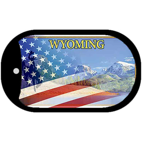 Wyoming with American Flag Novelty Metal Dog Tag Necklace DT-12469