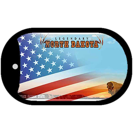 North Dakota with American Flag Novelty Metal Dog Tag Necklace DT-12474