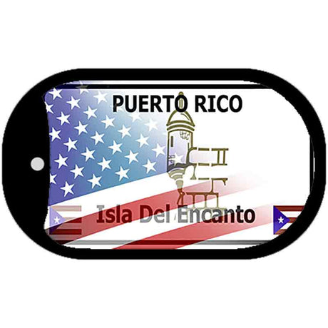 Puerto Rico with American Flag Novelty Metal Dog Tag Necklace DT-12479