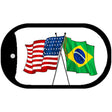 Brazil USA Crossed Flags Novelty Metal Dog Tag Necklace