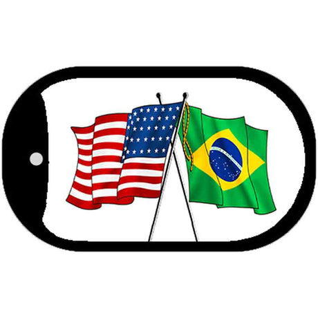 Brazil USA Crossed Flags Novelty Metal Dog Tag Necklace