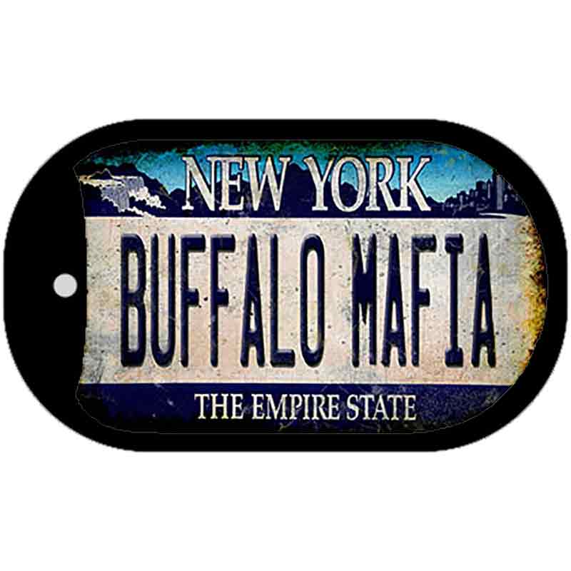 Buffalo Mafia NY Blue Rusty Novelty Metal Dog Tag Necklace