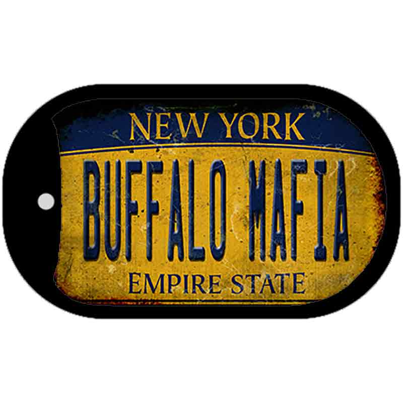 Buffalo Mafia NY Rusted Yellow Novelty Metal Dog Tag Necklace