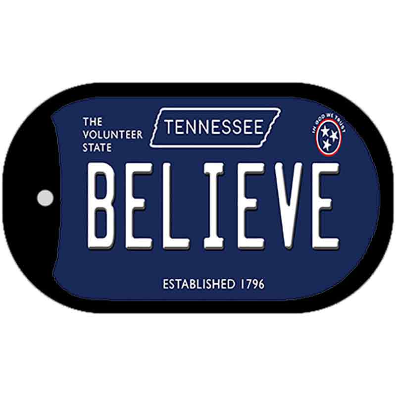 Believe Tennessee Blue Novelty Metal Dog Tag Necklace