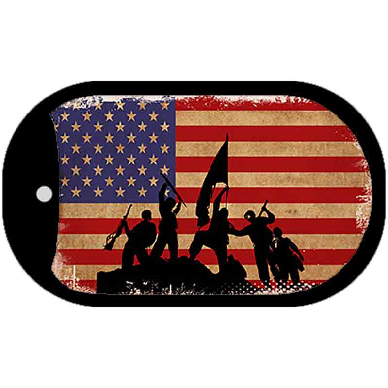 Grunge American Flag with Soldiers Novelty Metal Dog Tag Necklace