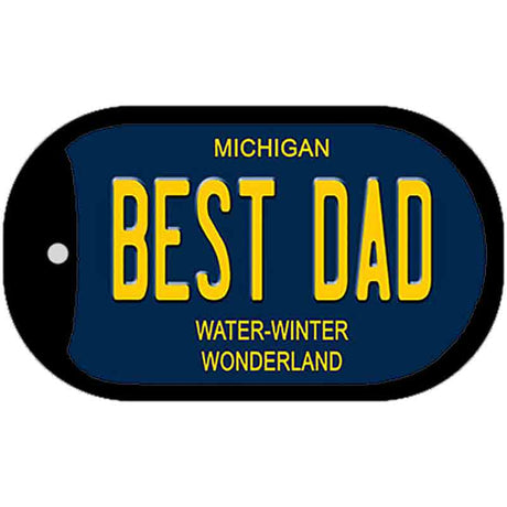 Best Dad Michigan Blue Novelty Dog Tag Necklace