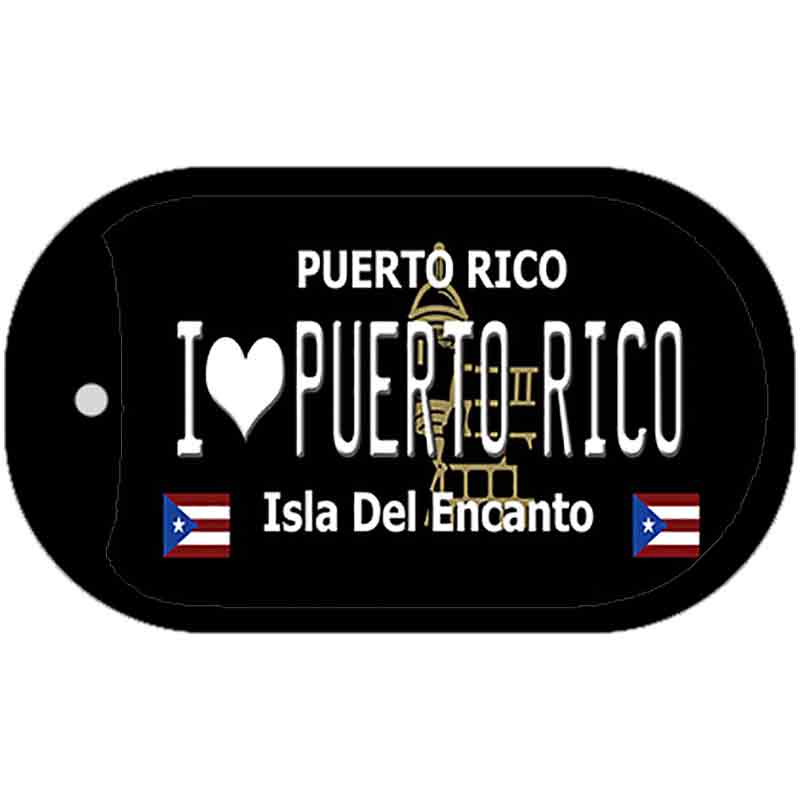 I Love Puerto Rico Black Novelty Metal Dog Tag Necklace