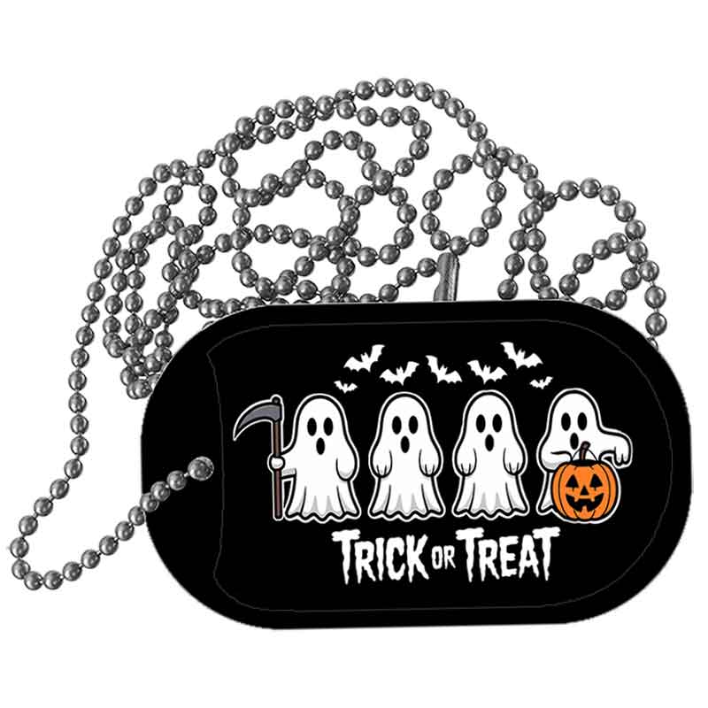 Trick or Treat Ghosts Metal Novelty Dog Tag Necklace DT-14528