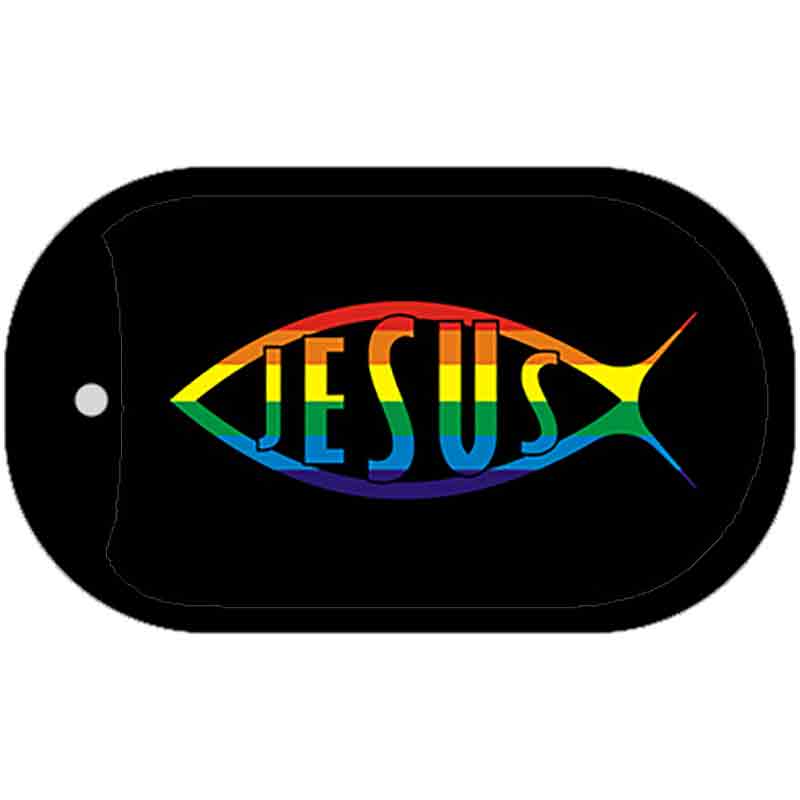 Jesus Fish Rainbow Novelty Metal Dog Tag Necklace DT-4664