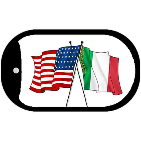 USA Italy Crossed Flag Scroll Metal Novelty Dog Tag Necklace DT-477