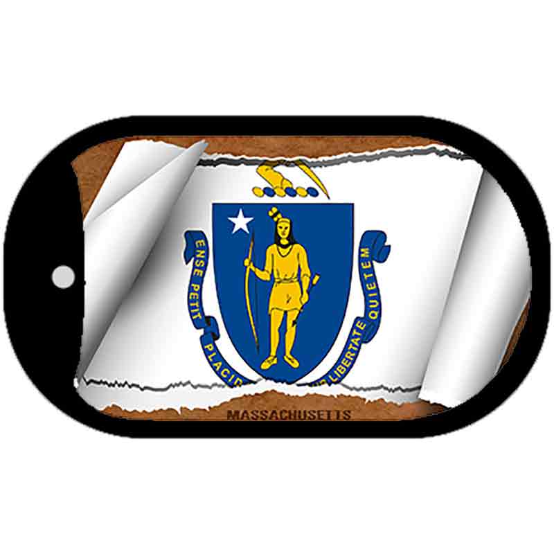 Massachusetts State Flag Scroll Metal Novelty Dog Tag Necklace DT-9027