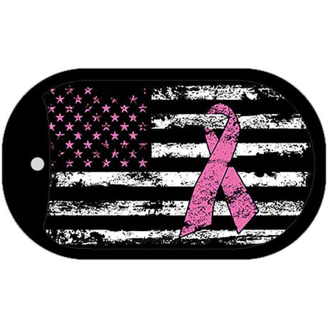 Vintage American Flag Pink Ribbon Novelty Metal Dog Tag Necklace