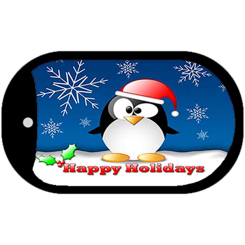 Happy Holidays Penguin Novelty Metal Dog Tag Necklace DT-XMAS-07