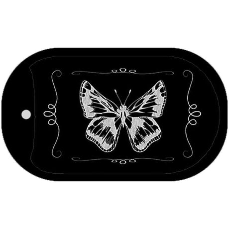 Butterfly Black Brushed Chrome Novelty Metal Dog Tag Necklace