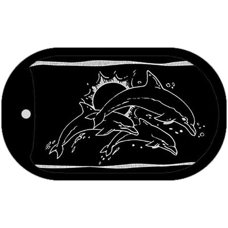 Dolphins Black Brushed Chrome Novelty Metal Dog Tag Necklace