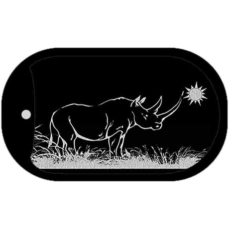 Rhino Black Brushed Chrome Novelty Metal Dog Tag Necklace