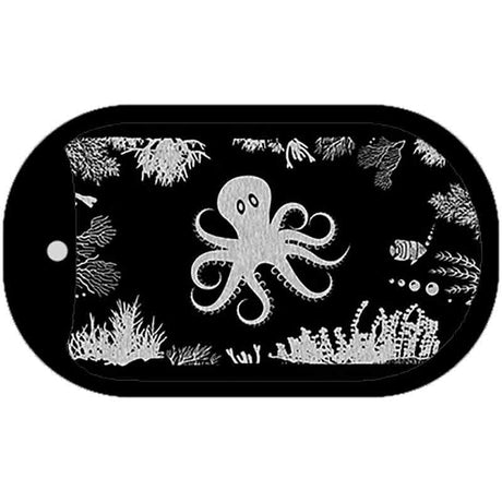 Octopus Black Brushed Chrome Novelty Metal Dog Tag Necklace