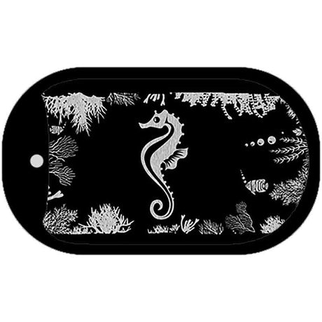 Sea Horse Black Brushed Chrome Novelty Metal Dog Tag Necklace