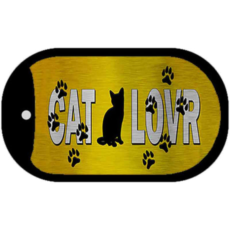 Cat Lover Yellow Brushed Chrome Novelty Metal Dog Tag Necklace