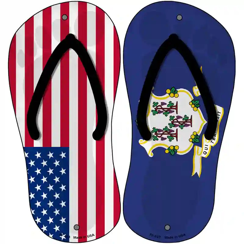 USA|Connecticut Flag Novelty Metal Flip Flops (Set of 2)