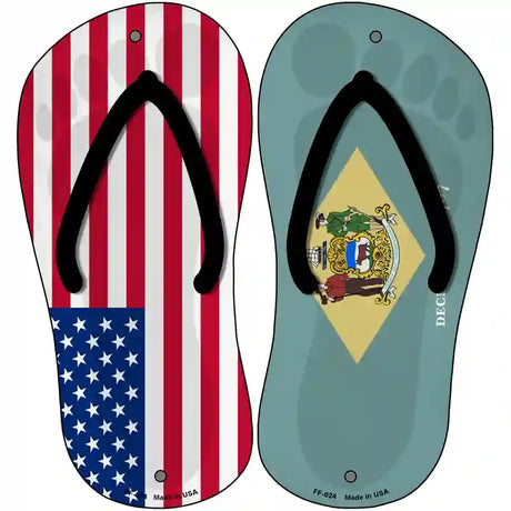 USA|Delaware Flag Novelty Metal Flip Flops (Set of 2)