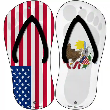 USA|Illinois Flag Novelty Metal Flip Flops (Set of 2)