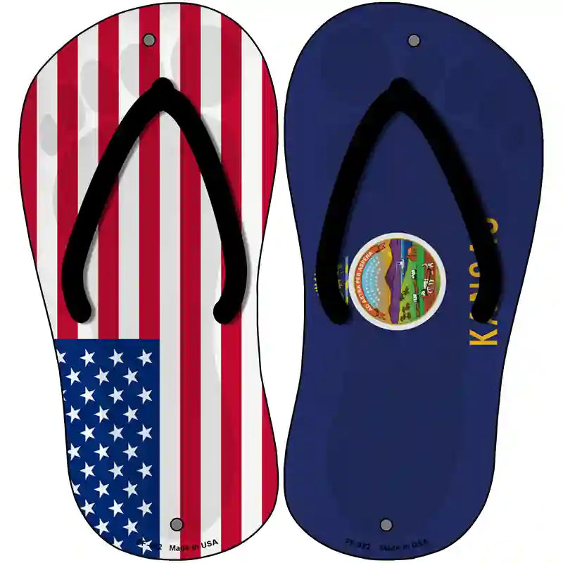 USA|Kansas Flag Novelty Metal Flip Flops (Set of 2)