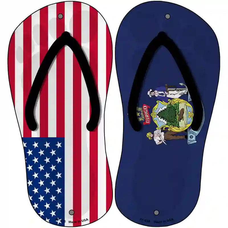 USA|Maine Flag Novelty Metal Flip Flops (Set of 2)