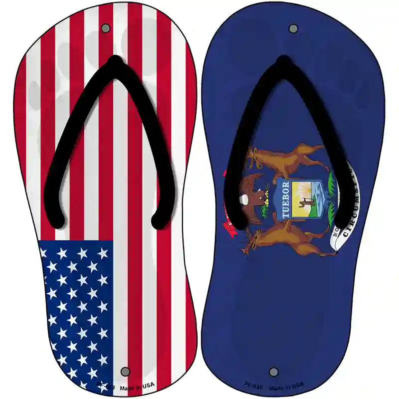 USA|Michigan Flag Novelty Metal Flip Flops (Set of 2)