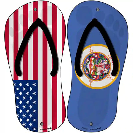 USA|Minnesota Flag Novelty Metal Flip Flops (Set of 2)