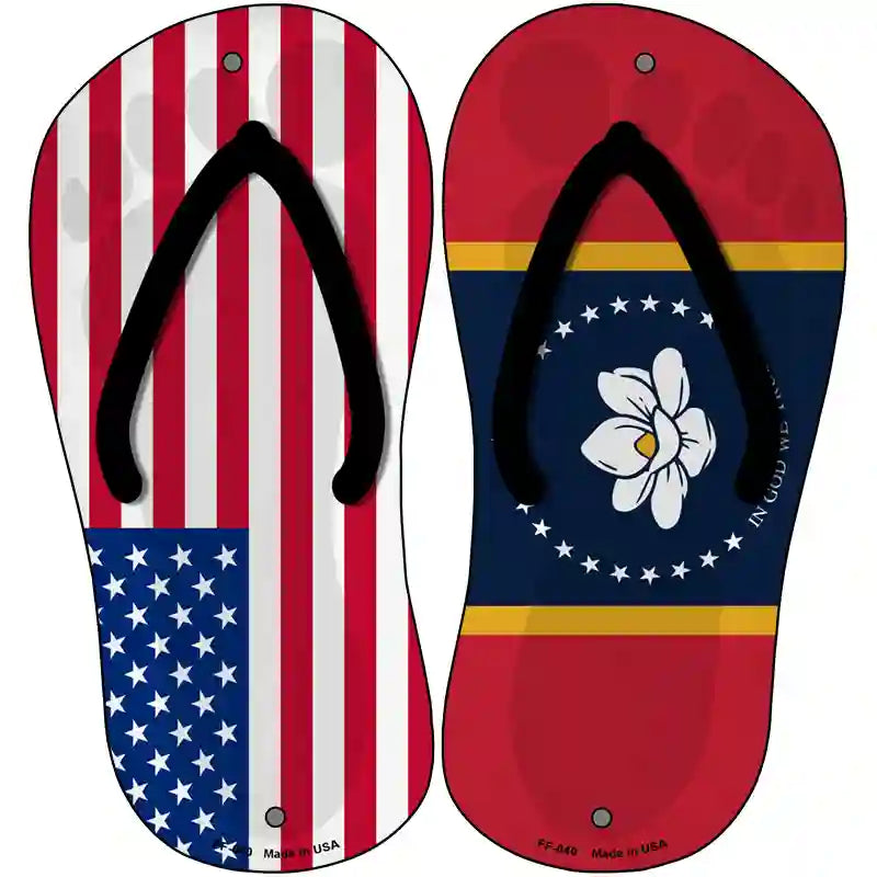 USA|Mississippi Flag Novelty Metal Flip Flops (Set of 2)