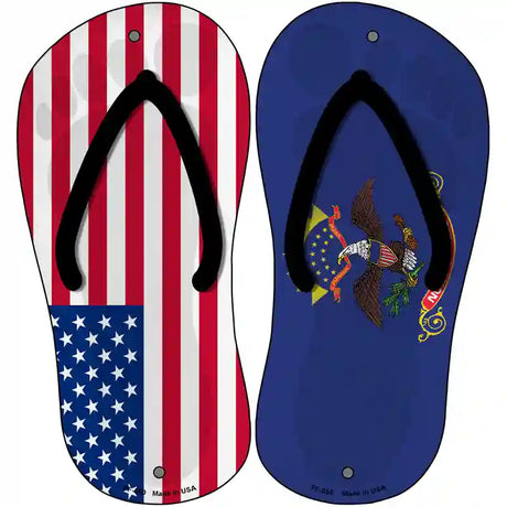 USA|North Dakota Flag Novelty Metal Flip Flops (Set of 2)