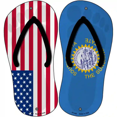 USA|South Dakota Flag Novelty Metal Flip Flops (Set of 2)