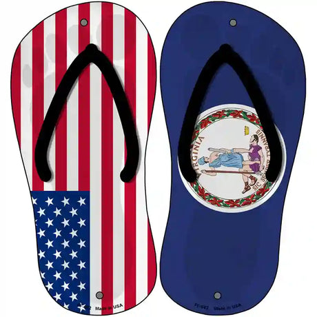 USA|Virginia Flag Novelty Metal Flip Flops (Set of 2)