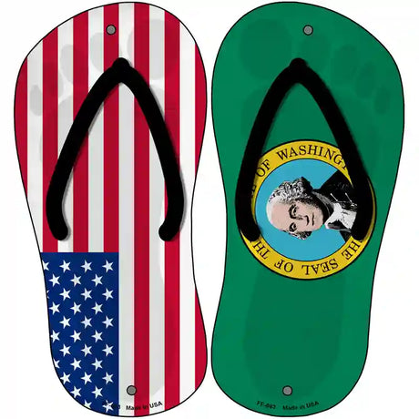 USA|Washington Flag Novelty Metal Flip Flops (Set of 2)