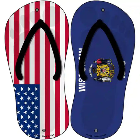 USA|Wisconsin Flag Novelty Metal Flip Flops (Set of 2)