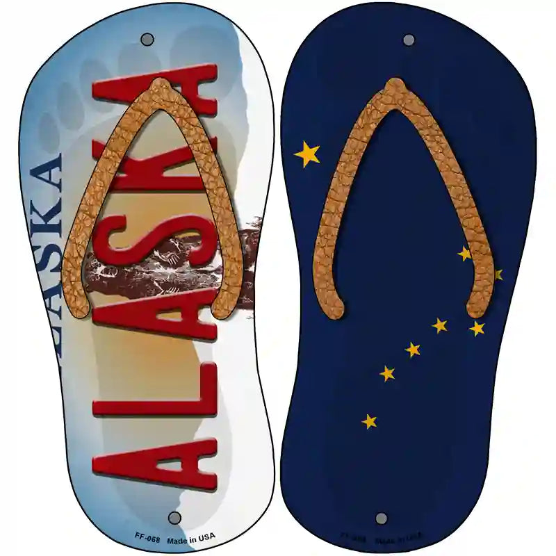 Alaska|AK Flag Novelty Metal Flip Flops (Set of 2)