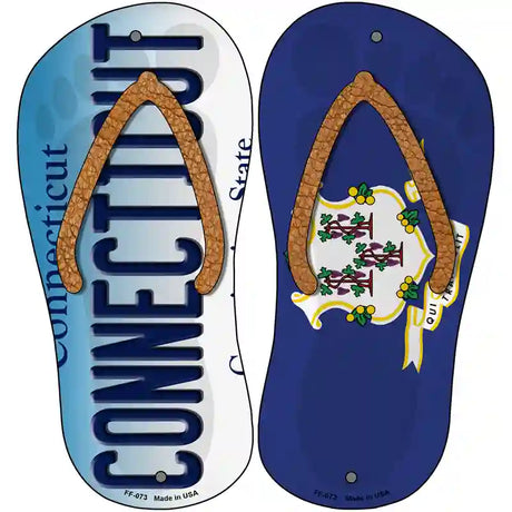 Connecticut|CT Flag Novelty Metal Flip Flops (Set of 2)