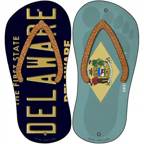 Delaware|DE Flag Novelty Metal Flip Flops (Set of 2)