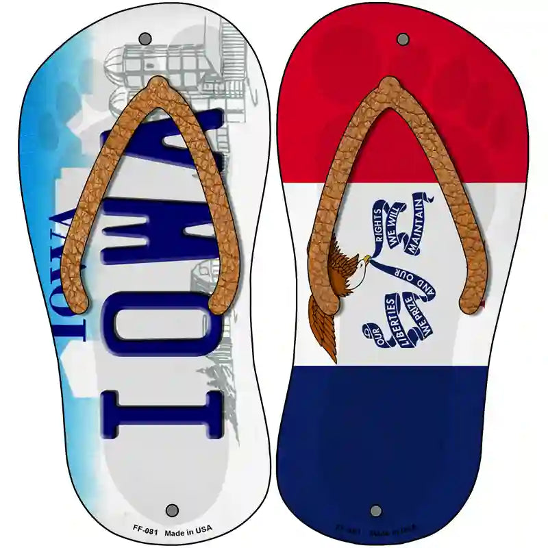 Iowa|IA Flag Novelty Metal Flip Flops (Set of 2)